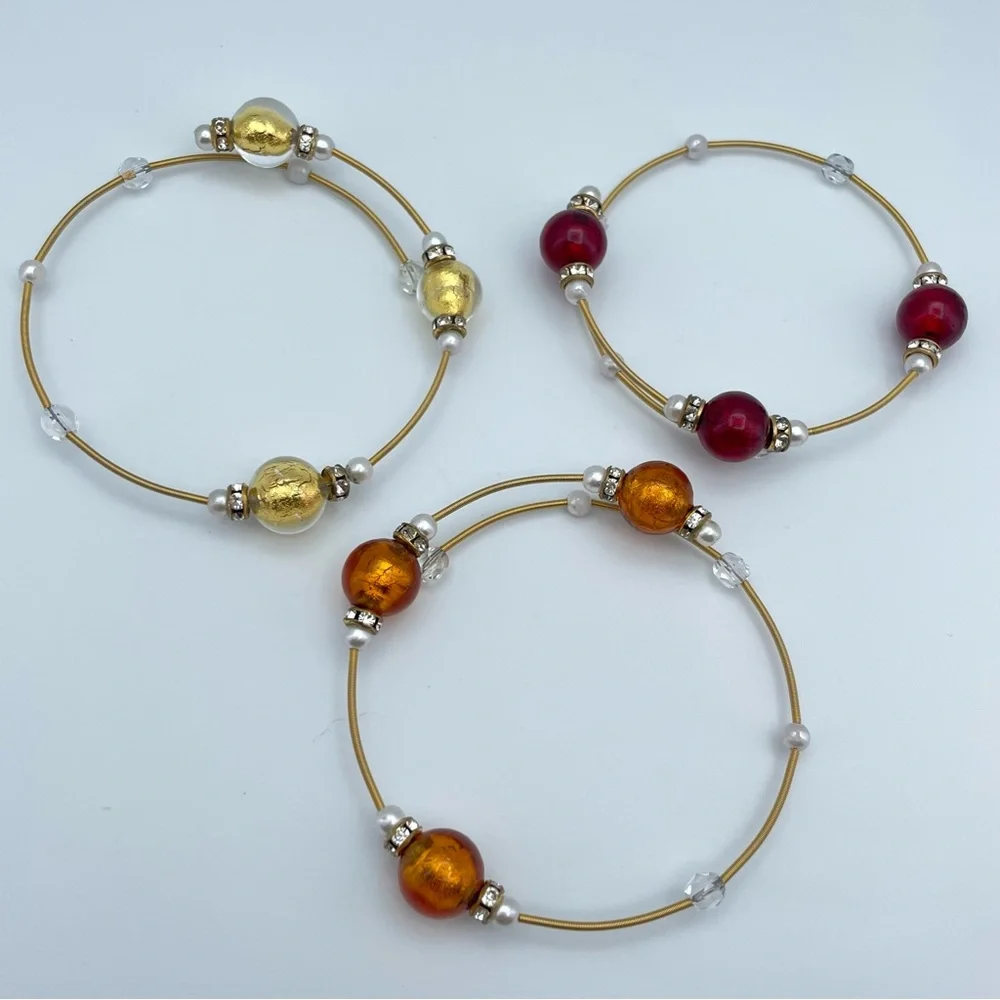 Stunning Hilary London Murano Glass Necklace & Bracelets Set, Fall Colors, 28”
